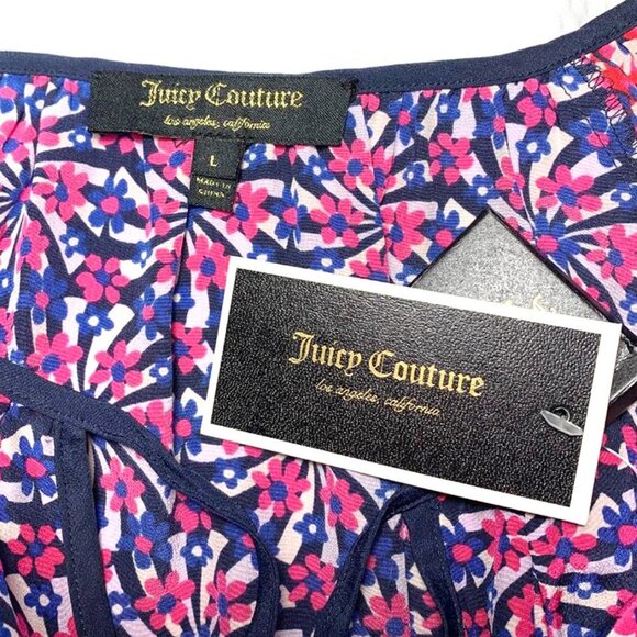 NWT JUICY COUTURE Mixed pattern silk peasant dress - Picture 8 of 9